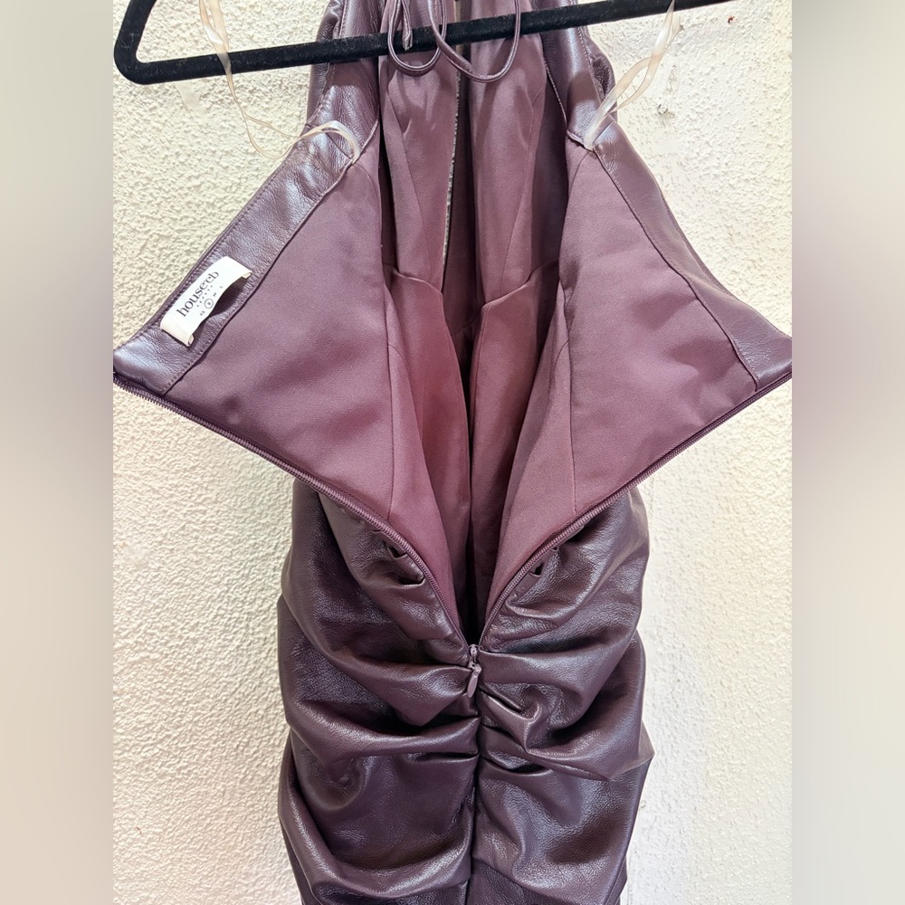 House of CB Brown Vegan Leather Mini Dress Size S Y2K Date Night luxury - Picture 10 of 11